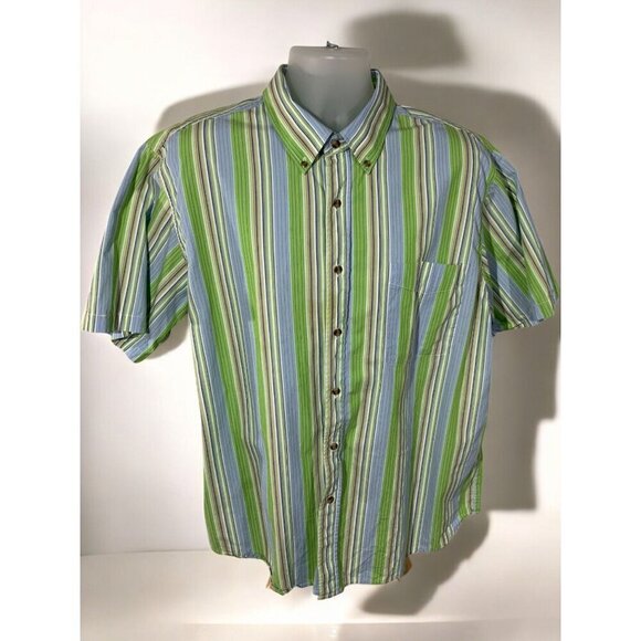 Scandia Woods Mens Green Lightweight Striped Short Sleeve Button Up Shirt XL - Picture 8 of 10